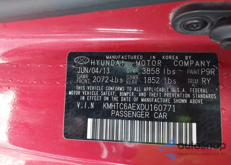 2013 Hyundai Veloster Turbo W/Black z USA, uszkodzony, nr VIN KMHTC6AEXDU160771